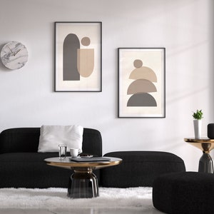 Juego de impresión de arte moderno de mediados de siglo de 2, arte de pared de formas geométricas neutras, juego de impresión de arte abstracto mínimo, arte de pared de decoración boho de impresión digital imagen 5