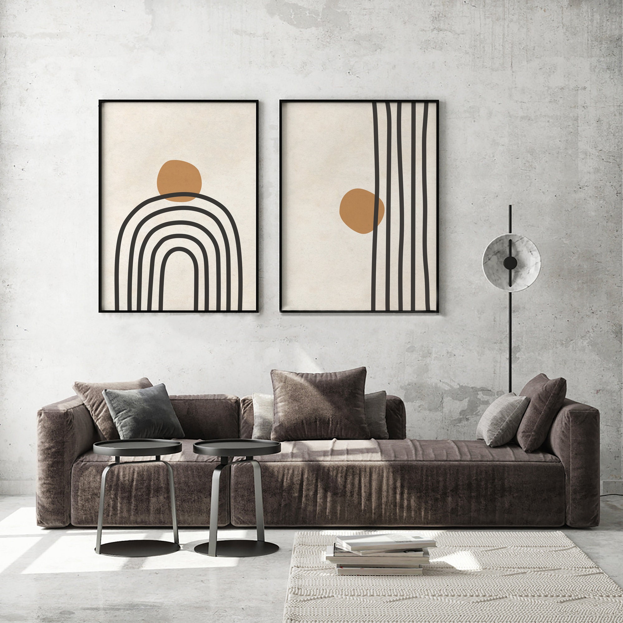 Mid Century Modern Printable Wall Art Set of 2, Neutral Geometric ...
