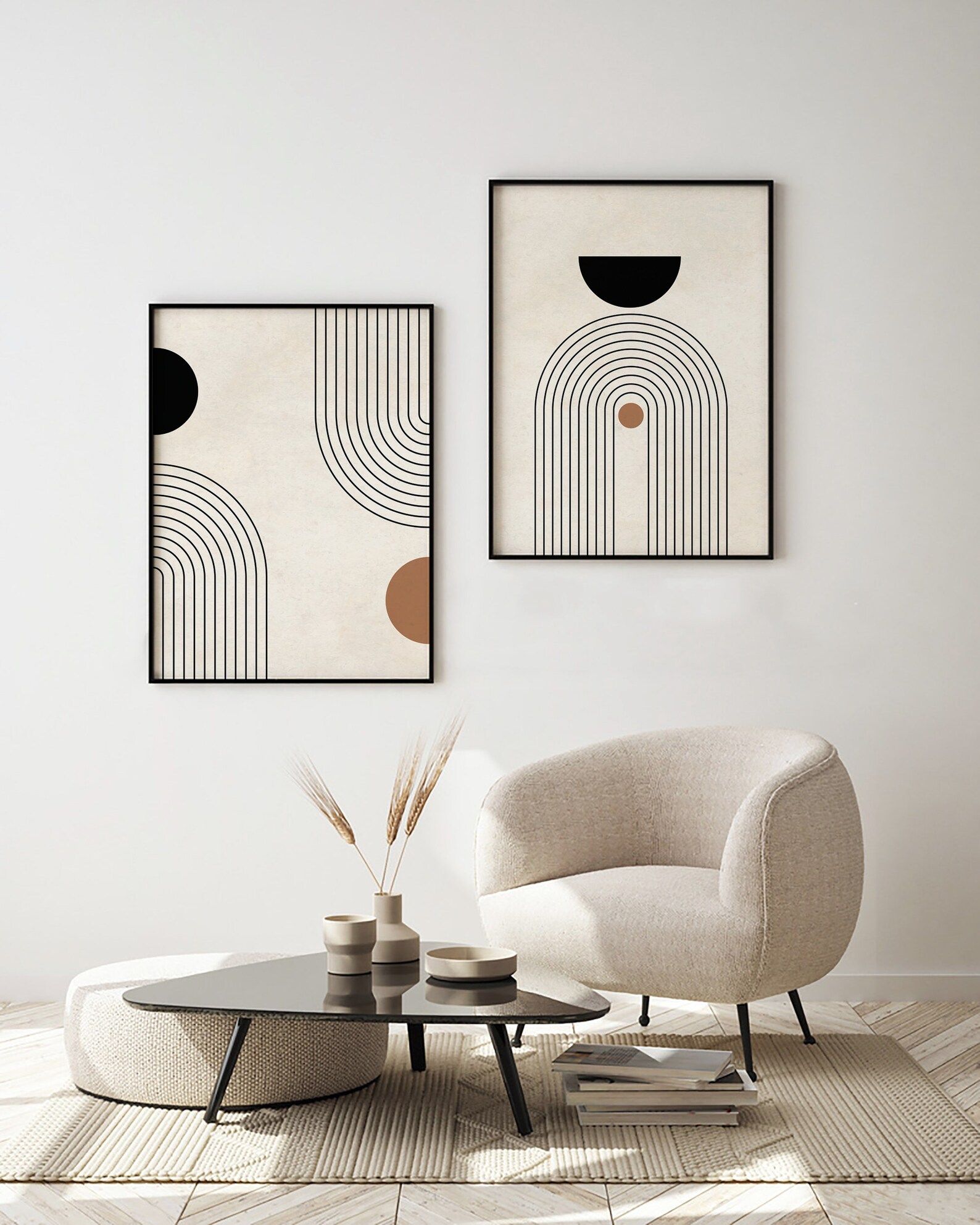 Mid Century Modern Printable Wall Art Set of 3, Neutral Abstract ...