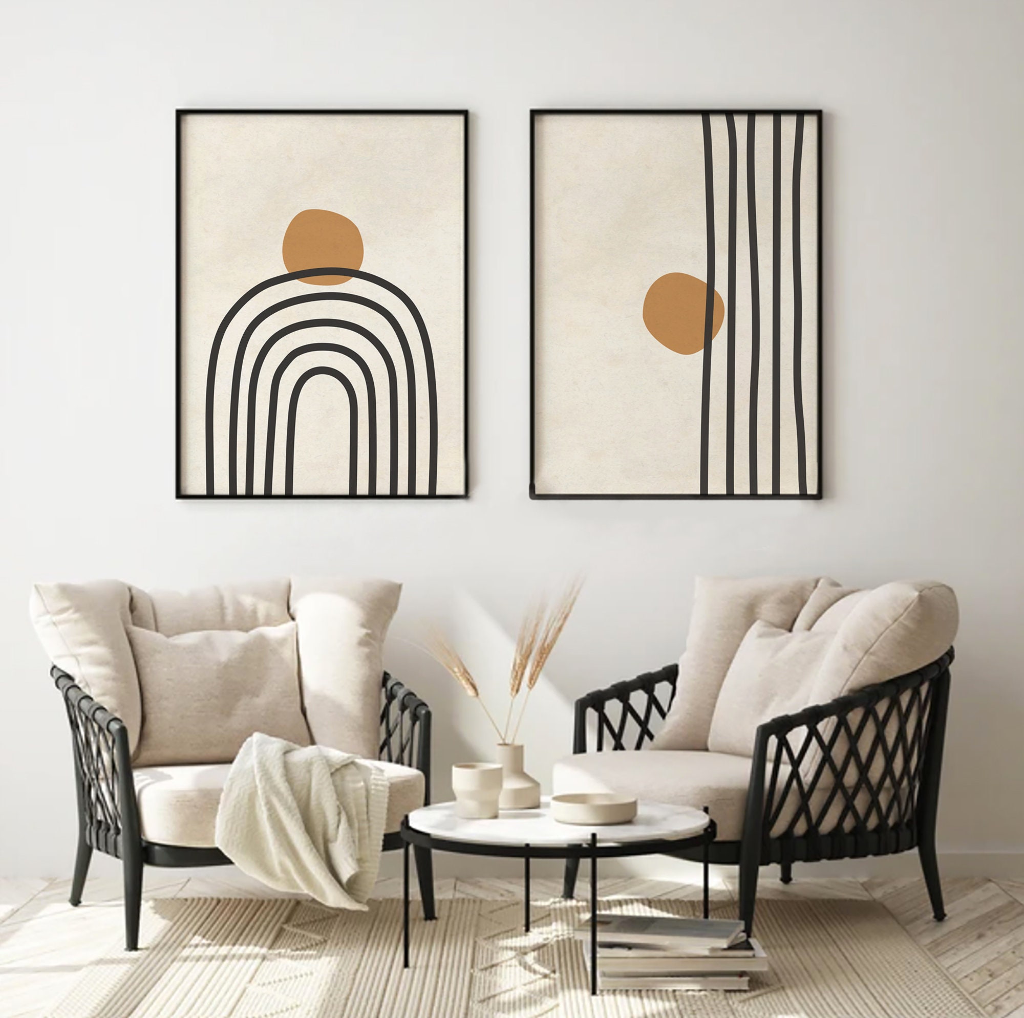 Mid Century Modern Printable Wall Art Set of 2, Neutral Geometric ...