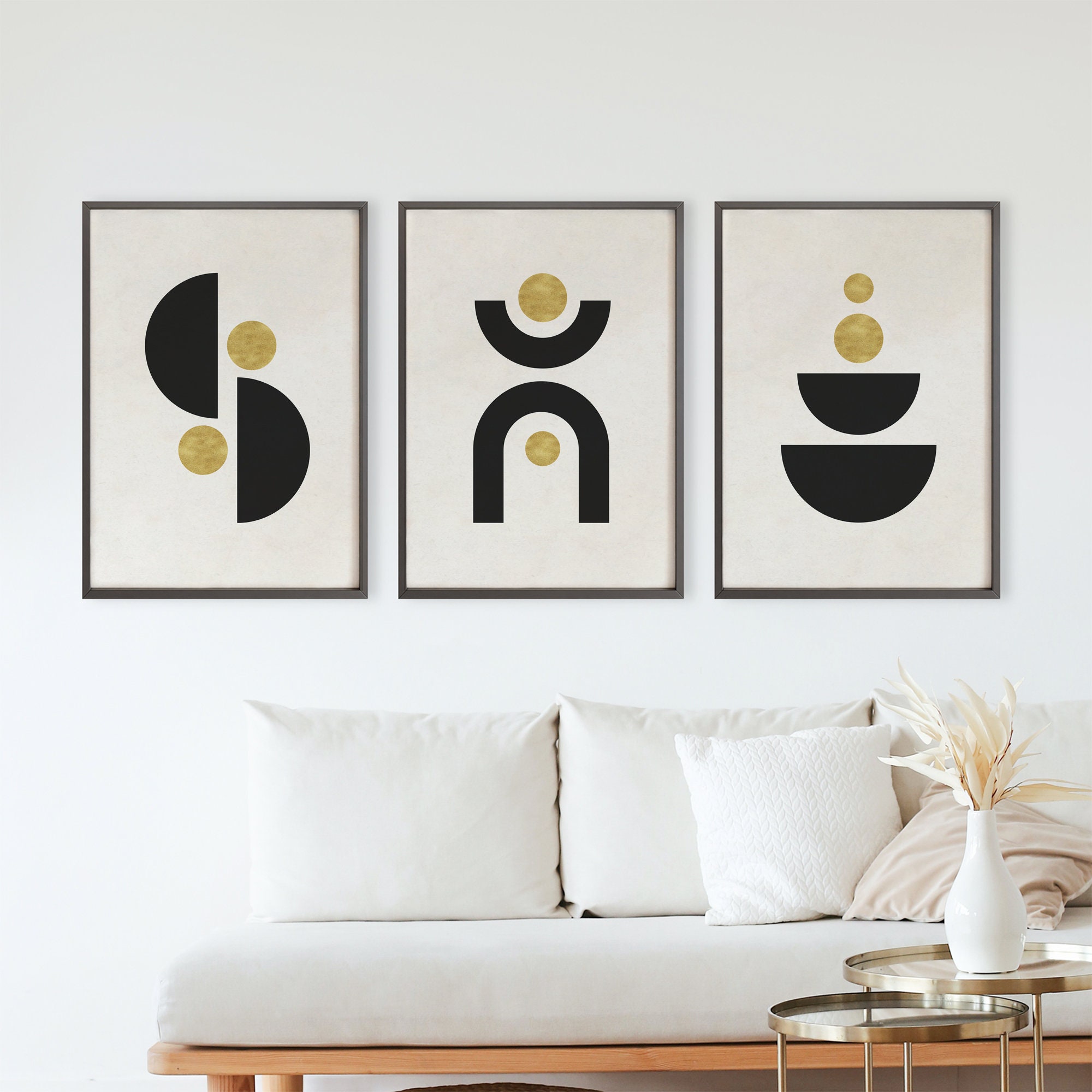 Mid Century Modern Printable Wall Art Set of 3, Black and Gold ...
