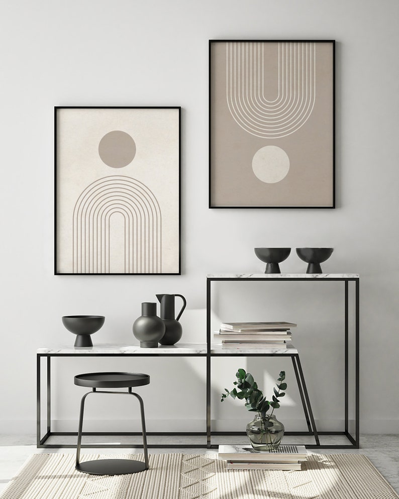 Mid Century Modern Printable Wall Art Set of 3, Neutral Beige Art ...