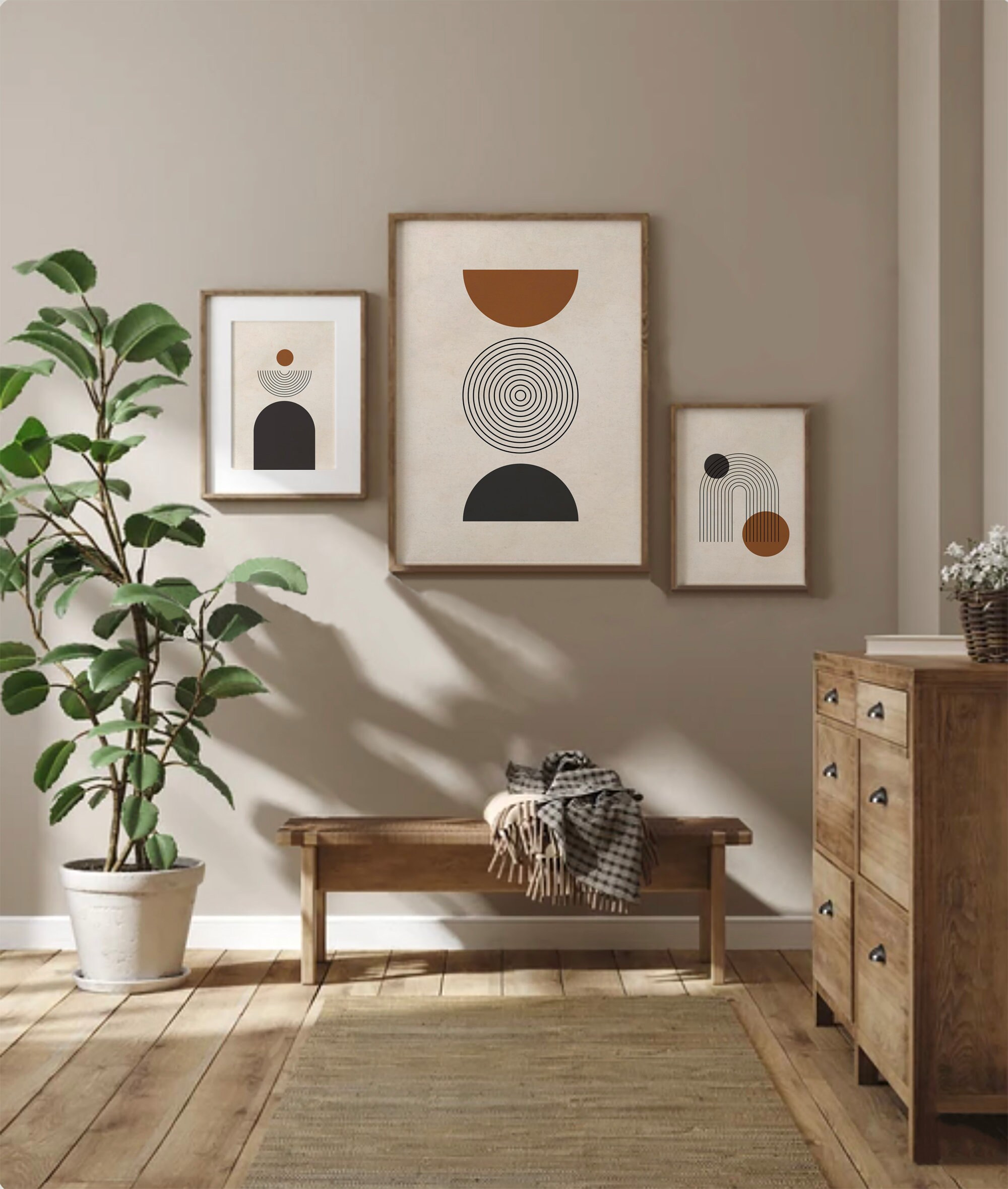Mid Century Modern Printable Wall Art Set of 3, Neutral Abstract ...