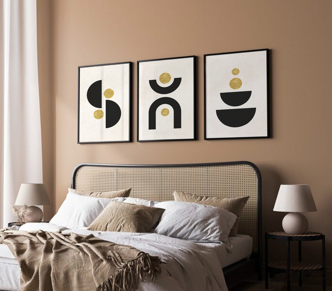 Mid Century Modern Printable Wall Art Set of 3, Black and Gold ...