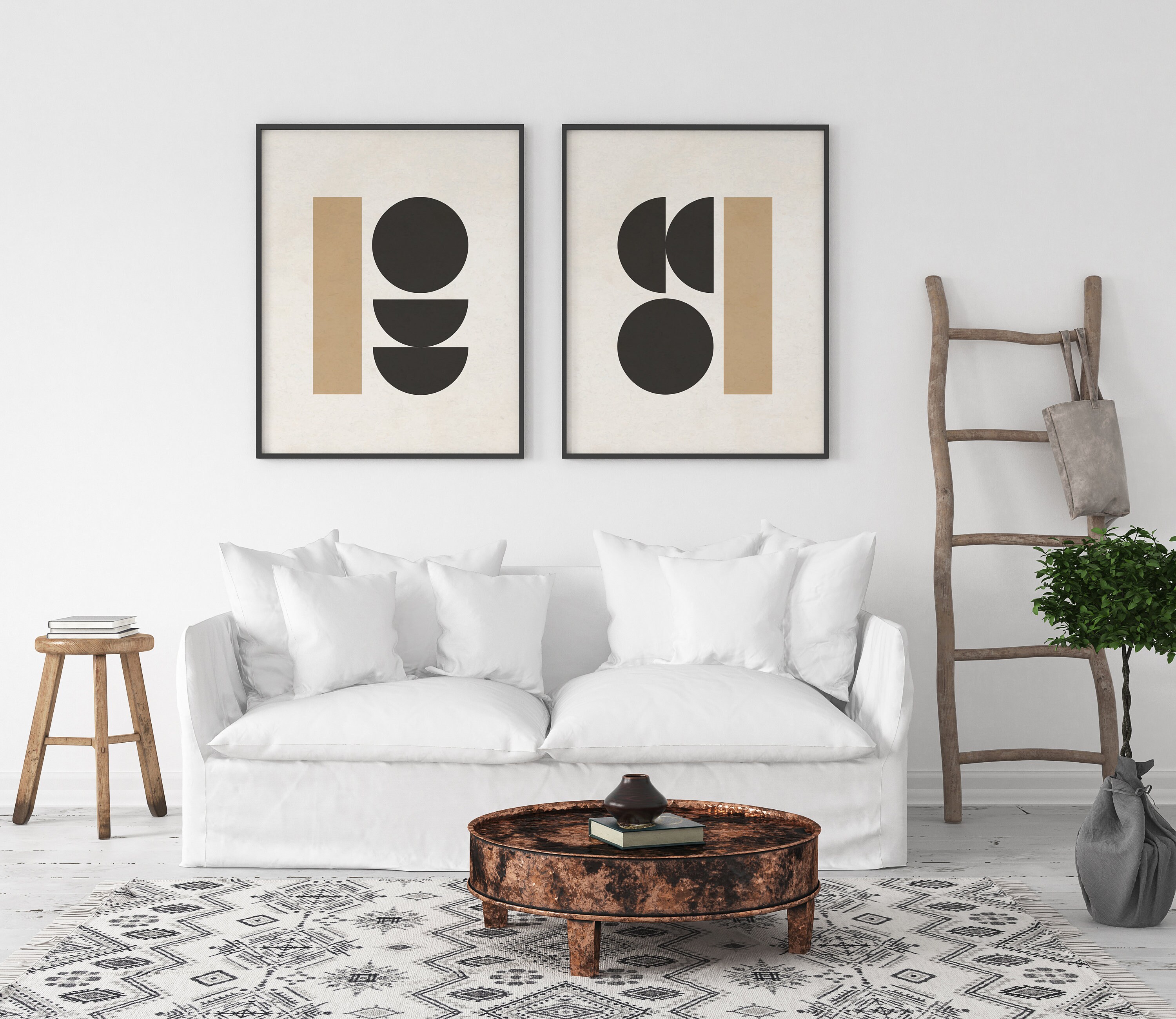 Mid Century Modern Art Print Set of 2, Geometric Shapes Art, Digital ...