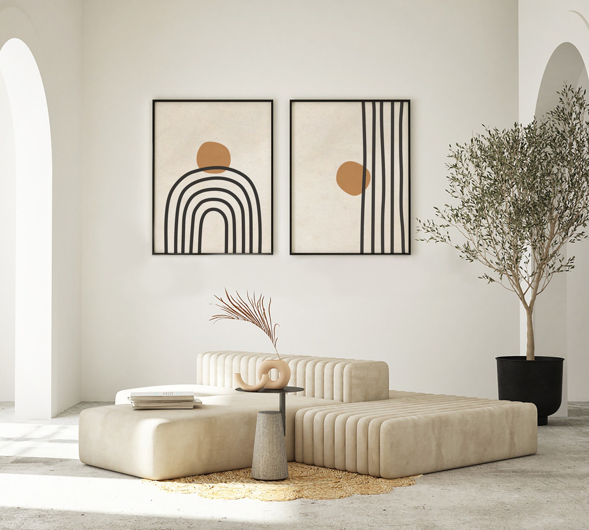 Mid Century Modern Printable Wall Art Set of 2, Neutral Geometric ...
