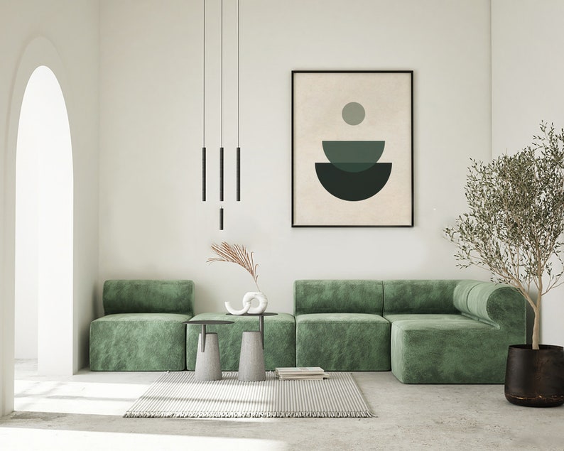 Mid Century Modern Printable Wall Art Set of 2, Sage Green Abstract ...
