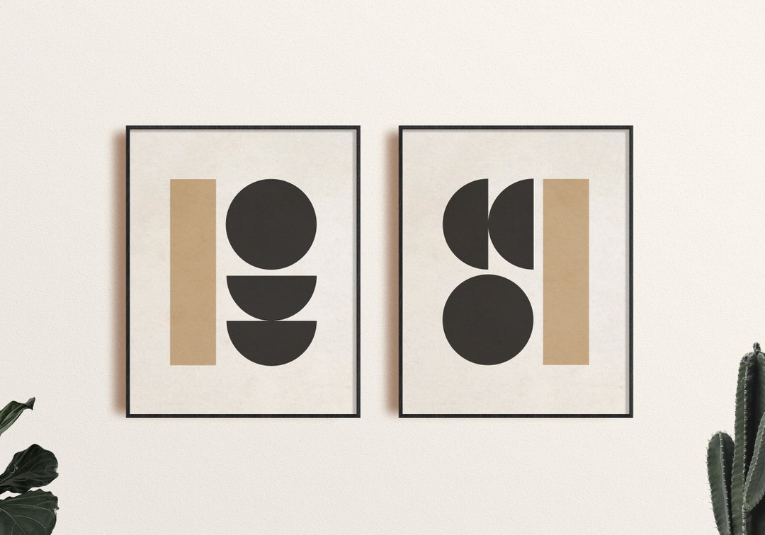Mid Century Modern Art Print Set of 2, Geometric Shapes Art, Digital ...