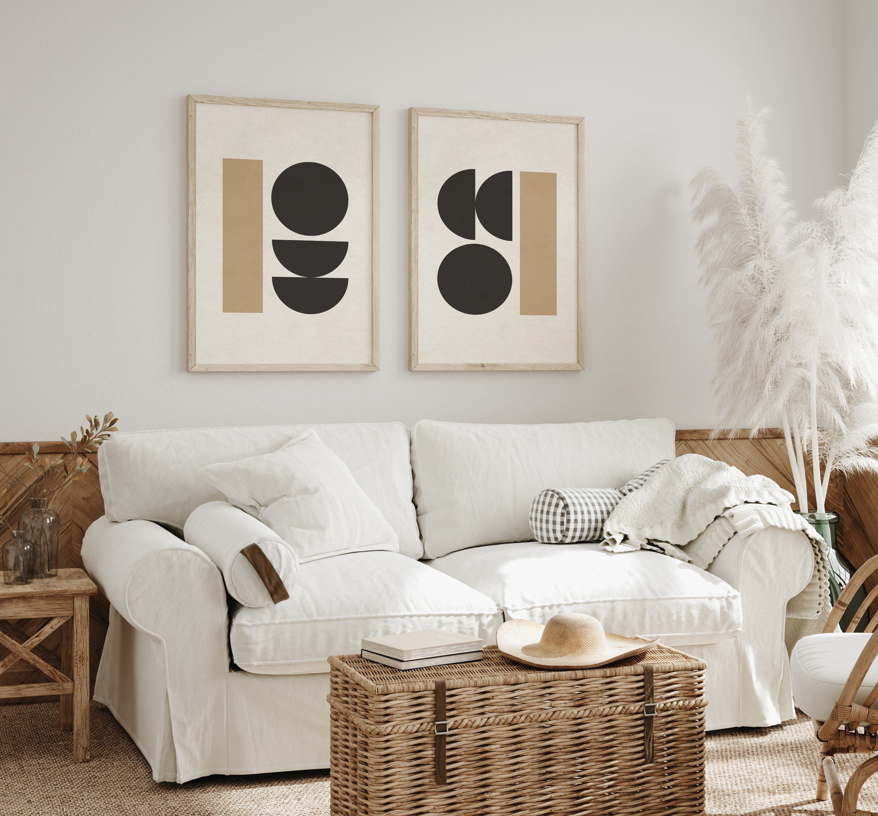 Mid Century Modern Art Print Set of 2, Geometric Shapes Art, Digital ...