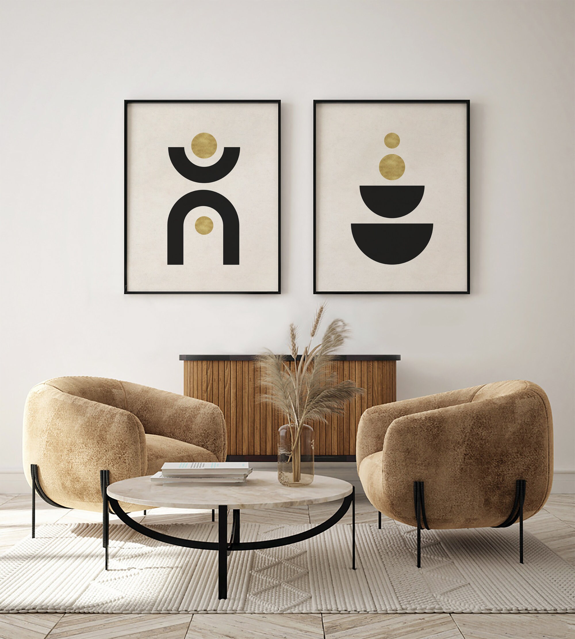 Mid Century Modern Printable Wall Art Set of 3, Black and Gold ...