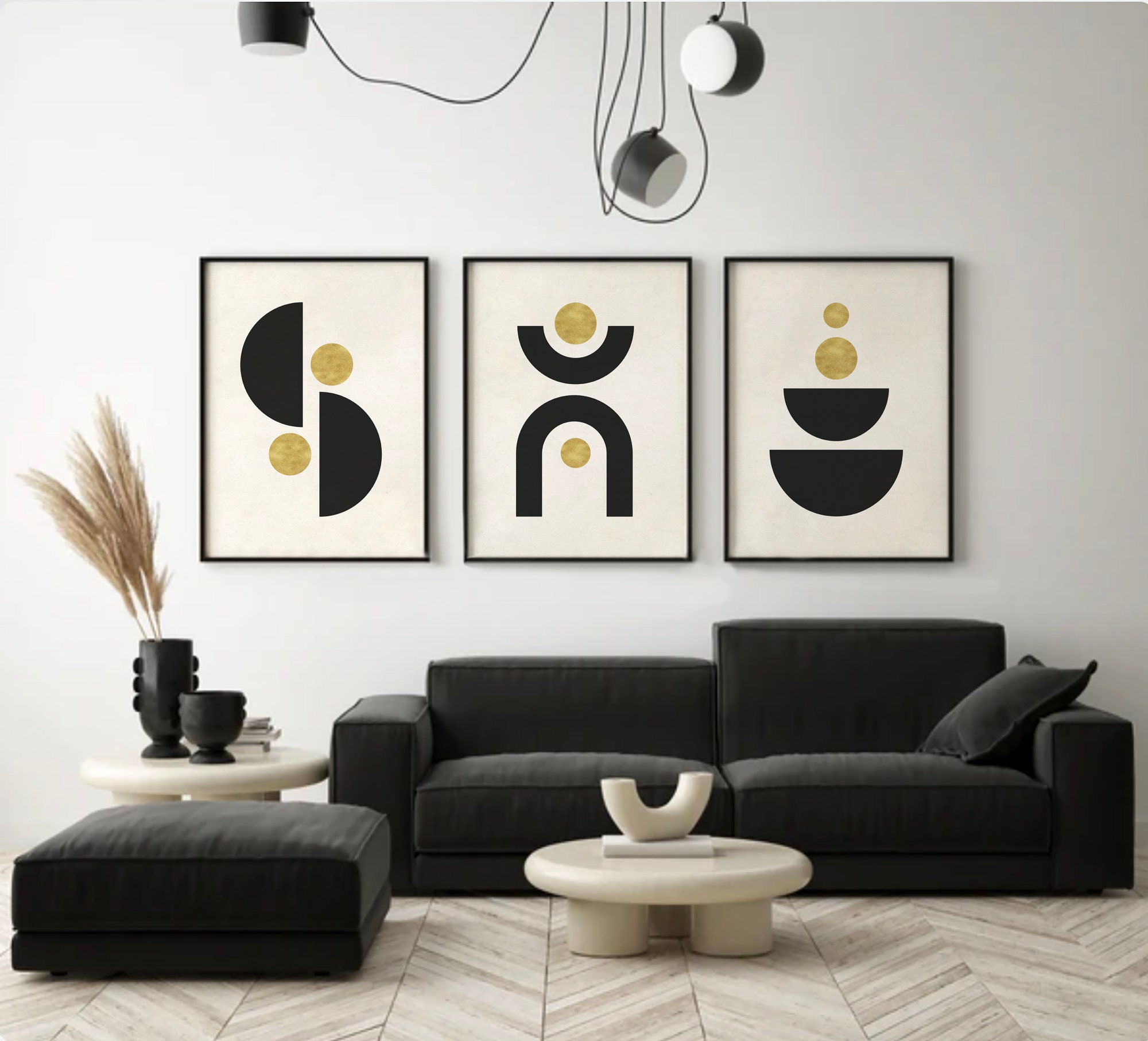 Mid Century Modern Printable Wall Art Set of 3, Black and Gold ...