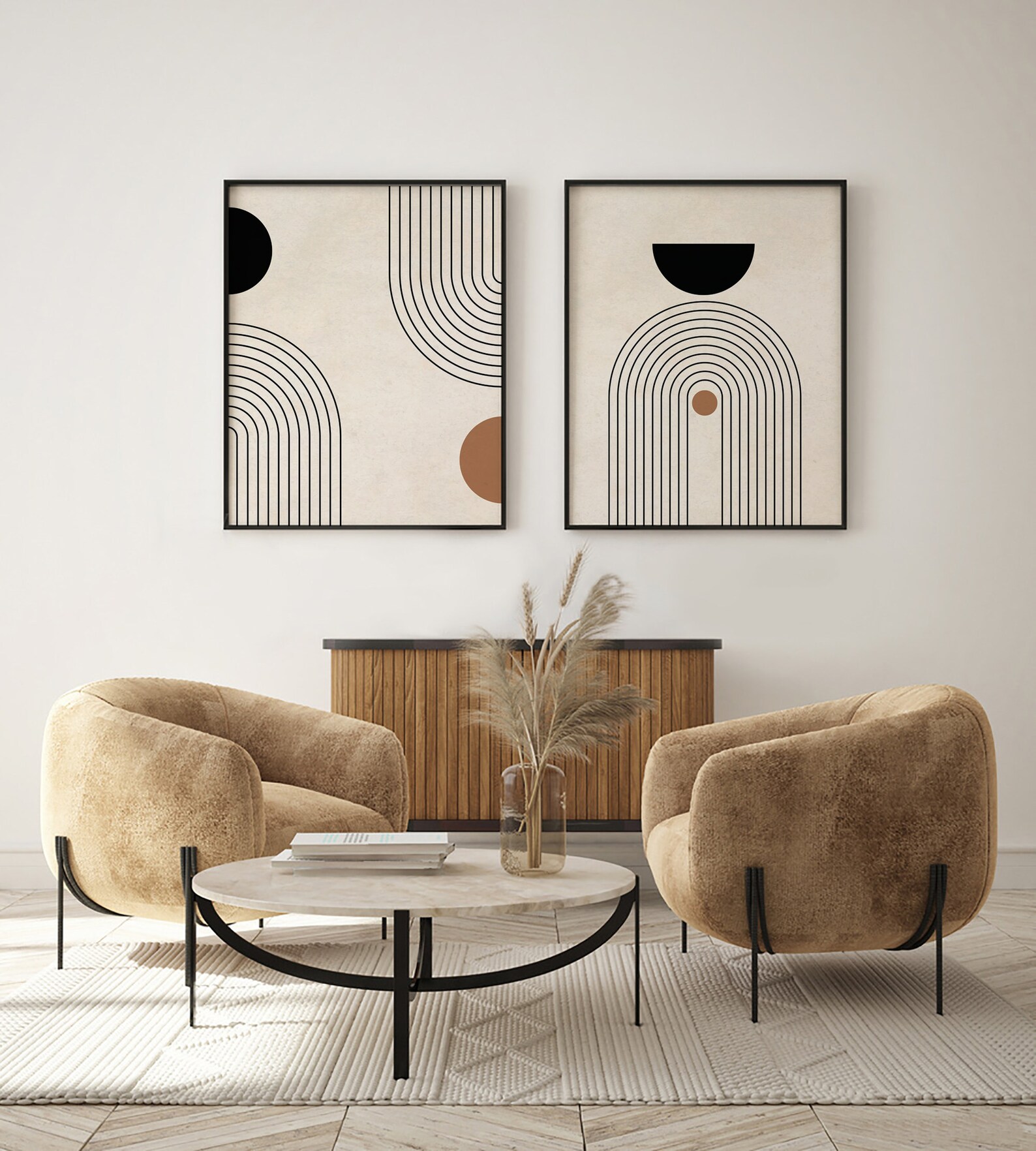 Mid Century Modern Printable Wall Art Set of 3, Neutral Abstract ...