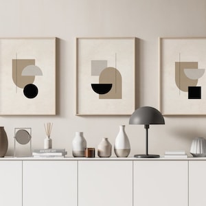 Abstrakte druckbare Wand Kunst 3er Set, moderne geometrische Formen Druck, digitaler Download Druck, minimal abstrakte Druck Set, neutrale Boho Drucke