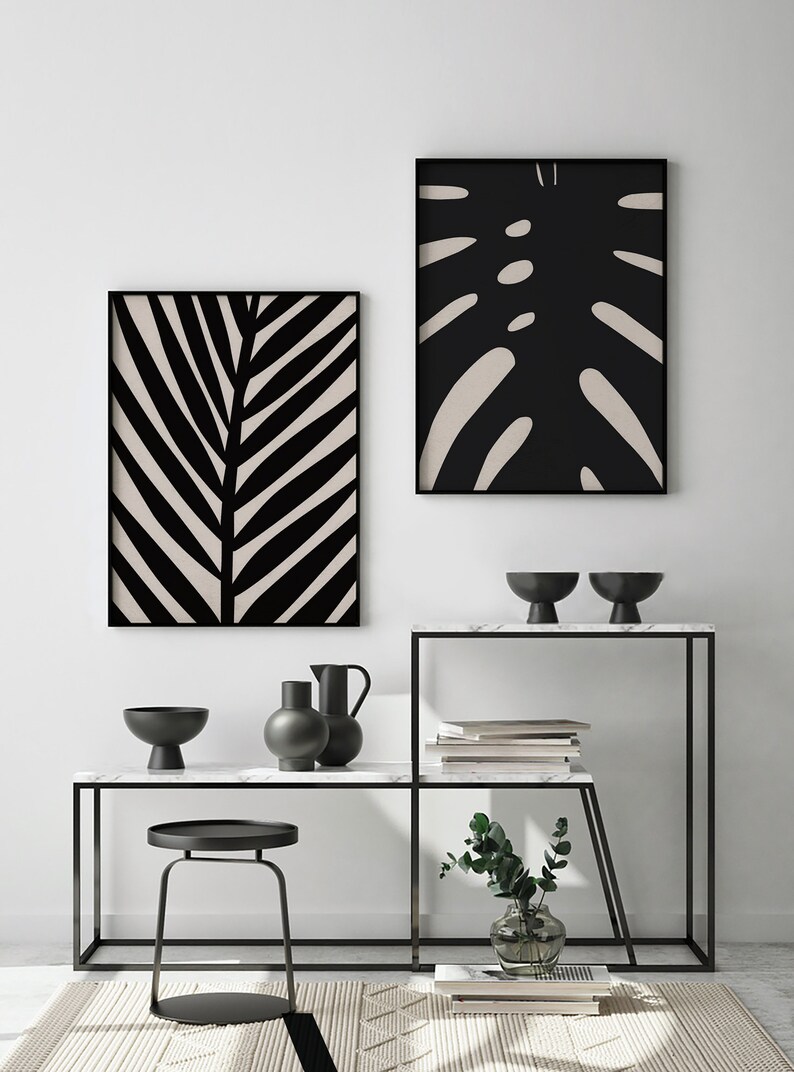 Abstract Wall Art Print Set of 2 Botanical Leaf Wall Art - Etsy