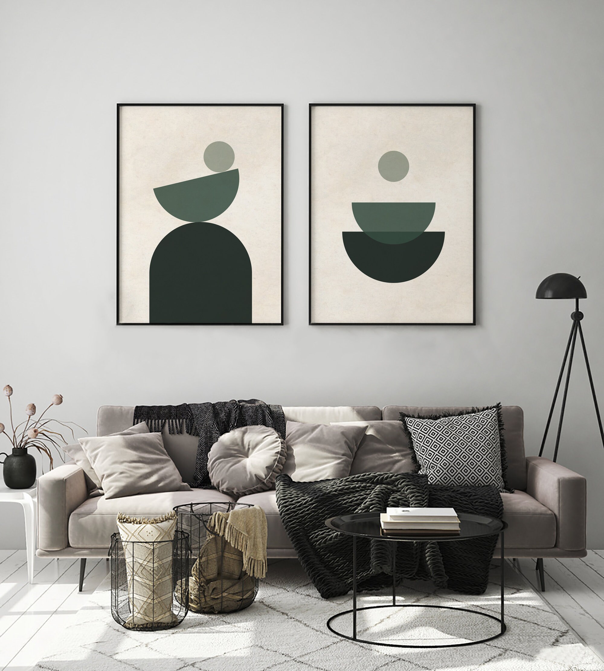 Mid Century Modern Printable Wall Art Set of 2, Sage Green Abstract ...