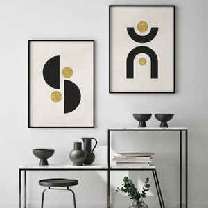 Mid Century Modern Printable Wall Art Set of 3, Black and Gold ...