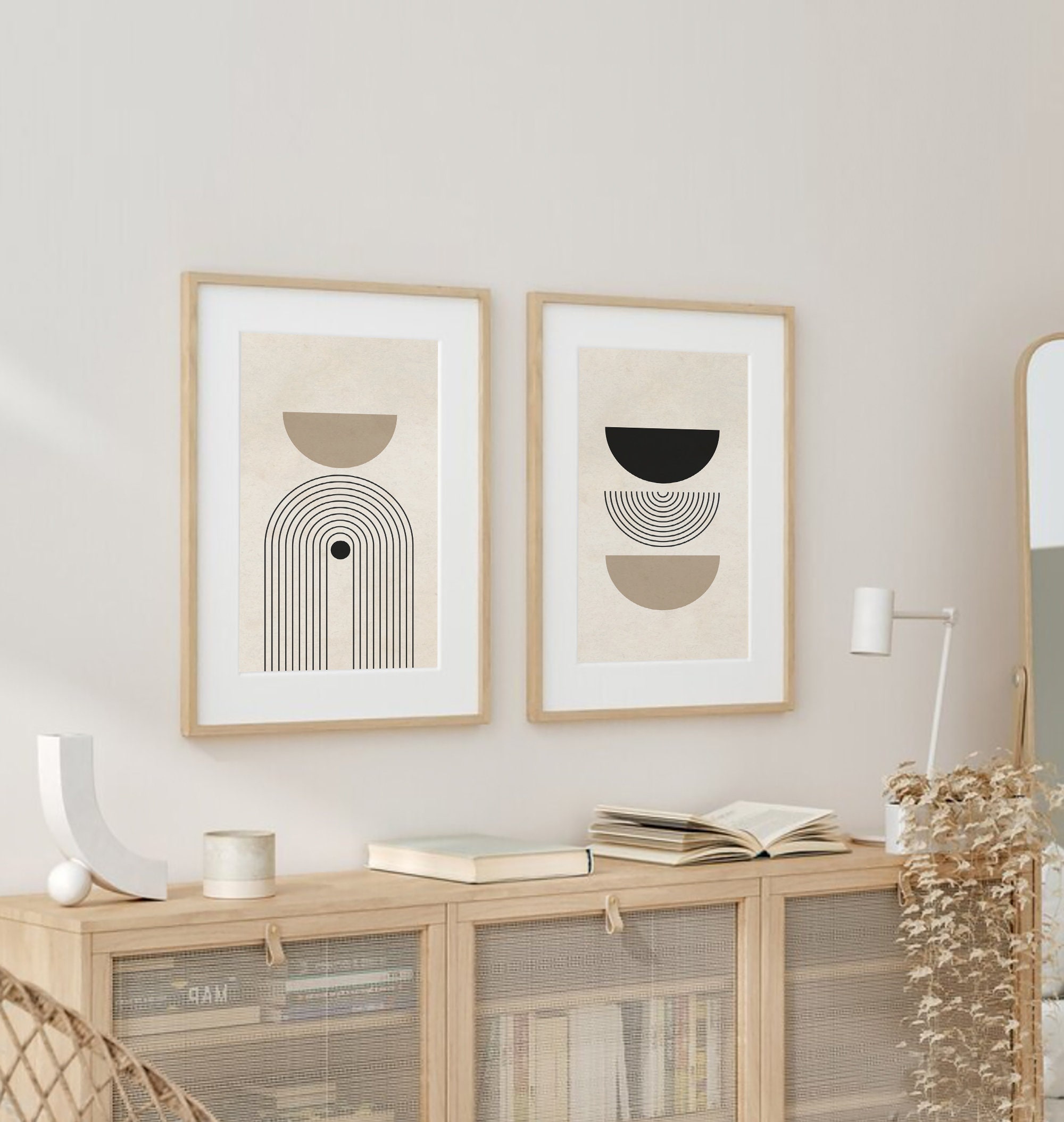 Mid Century Modern Printable Wall Art Set of 2, Neutral Geometric ...