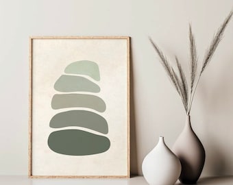 Abstract Green Shades Wall Art, Boho Green Art Print, Neutral Geometric Shapes Wall Art, Minimal Wall Decor Art Print, Modern Boho Wall Art