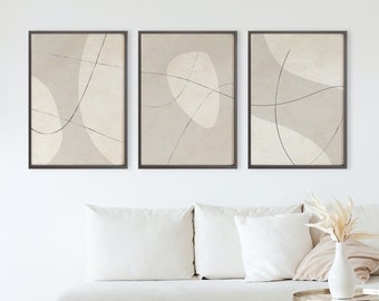 Arte de pared abstracto moderno conjunto de 3, arte de formas geométricas beige neutro, arte de pared moderno imprimible, impresión de arte abstracto mínimo digital