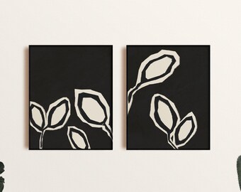 Juego de 2 impresiones de arte mural moderno, impresión de pared en negro y beige, arte mural moderno, impresión de arte minimalista, arte mural imprimible, impresión de descarga digital
