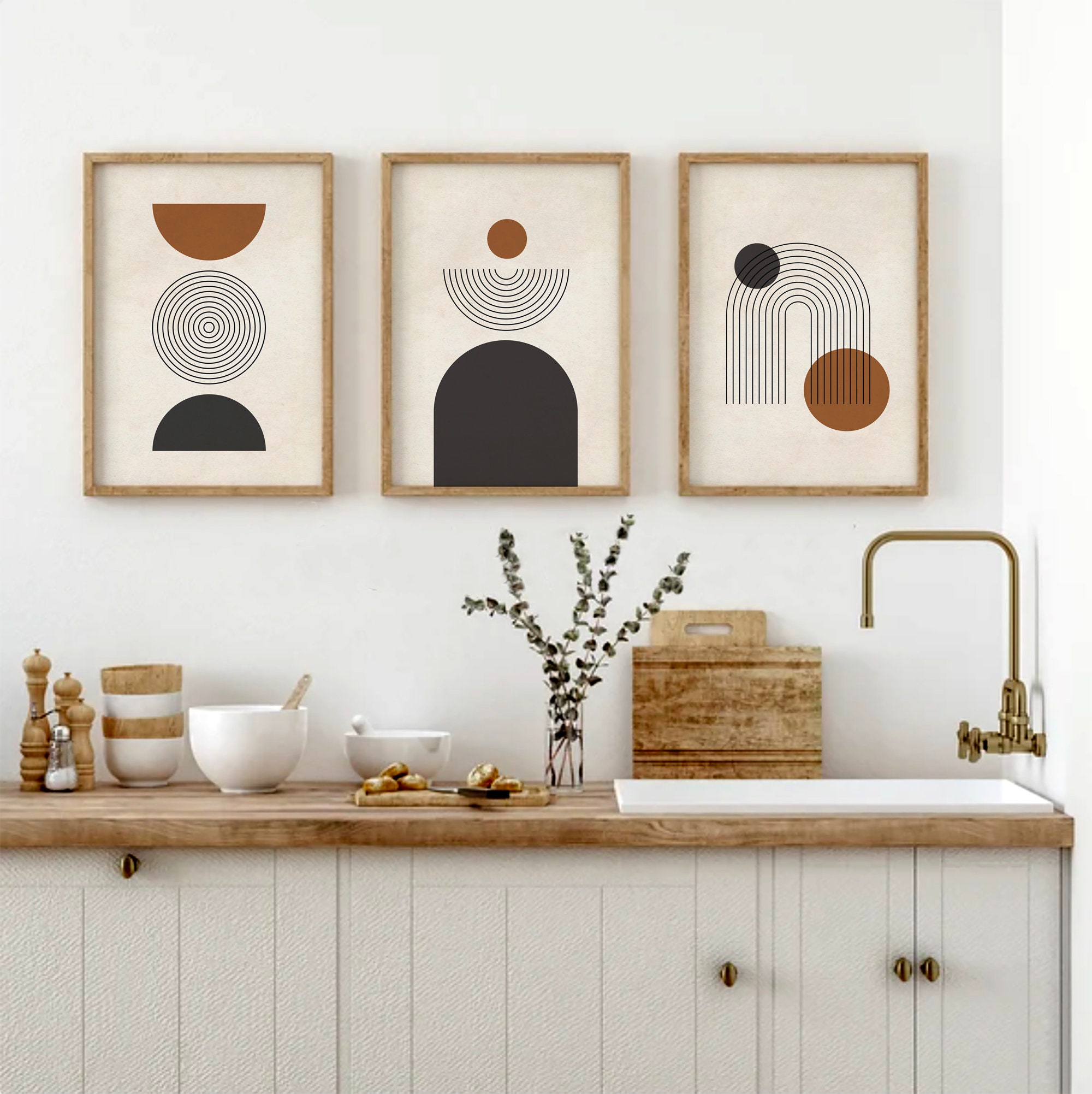 Mid Century Modern Printable Wall Art Set of 3, Neutral Abstract ...