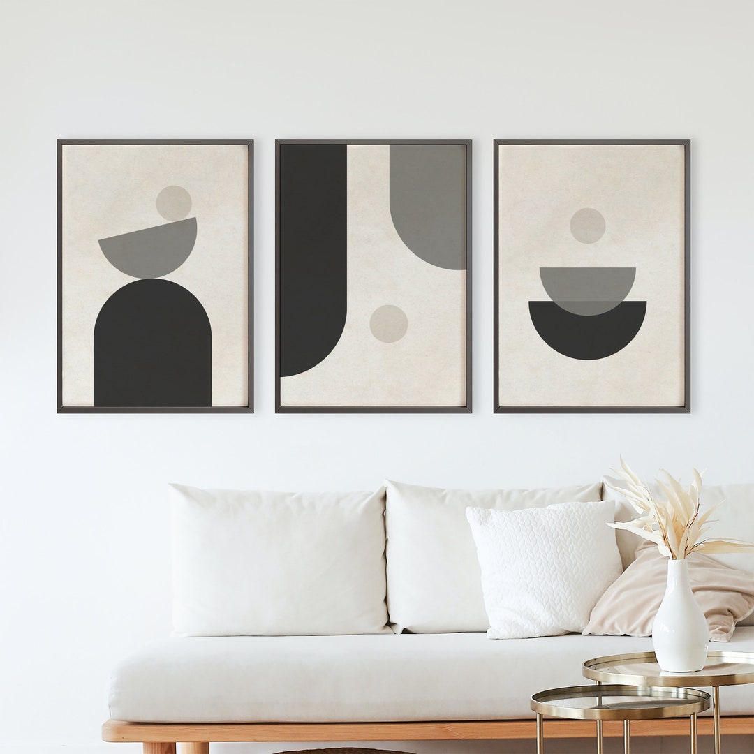 Mid Century Modern Printable Wall Art Set of 3, Neutral Abstract ...