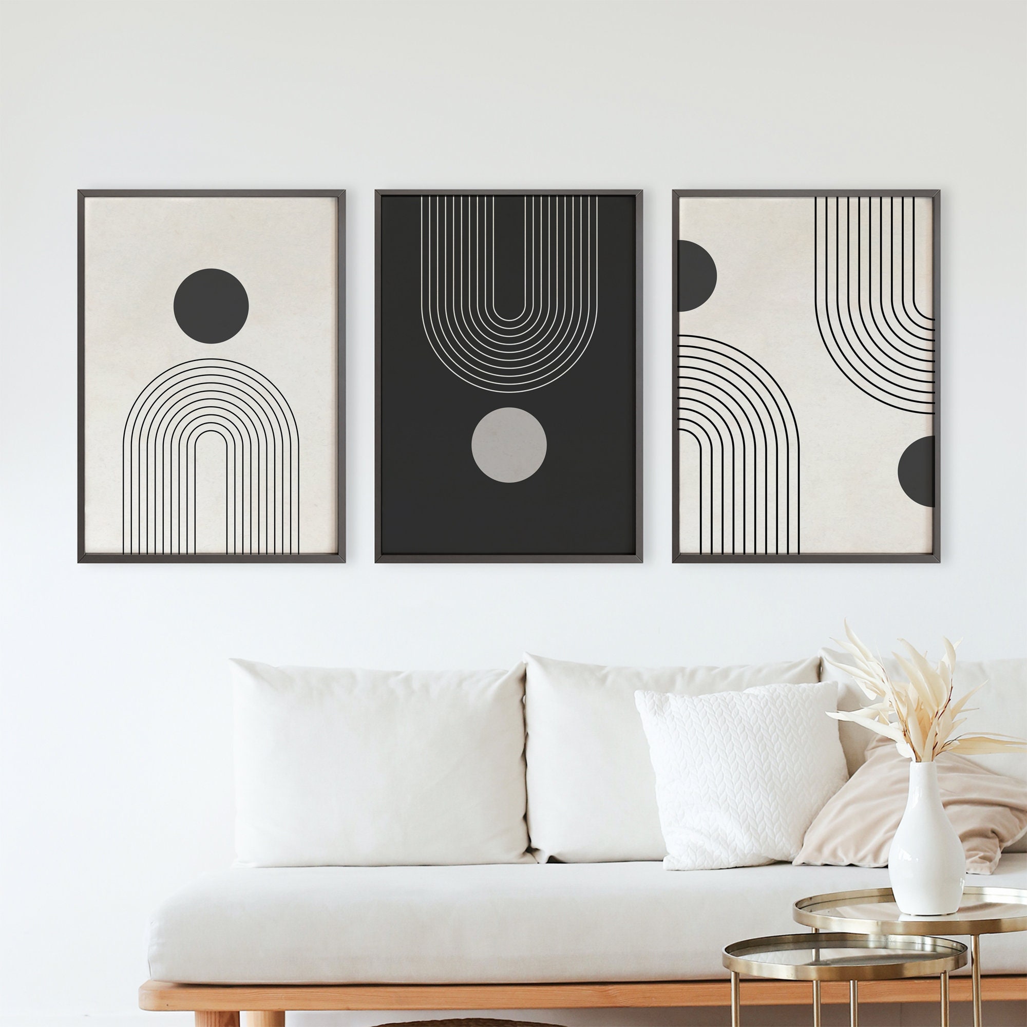Mid Century Modern Printable Wall Art Set of 3, Neutral Black Art ...