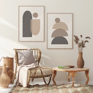 Juego de impresión de arte moderno de mediados de siglo de 2, arte de pared de formas geométricas neutras, juego de impresión de arte abstracto mínimo, arte de pared de decoración boho de impresión digital imagen 8