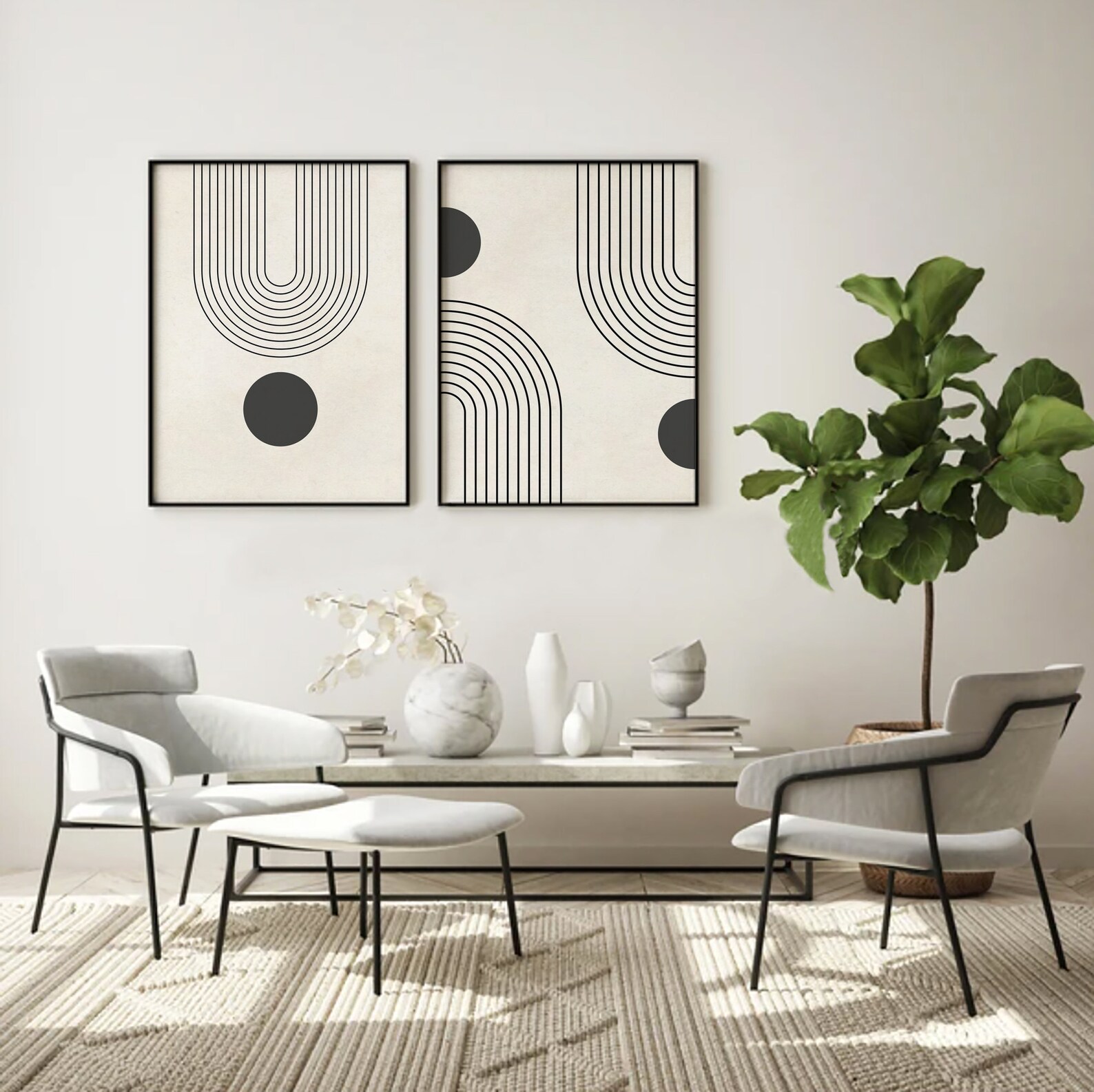 Mid Century Modern Printable Wall Art Set of 3, Neutral Black Art ...