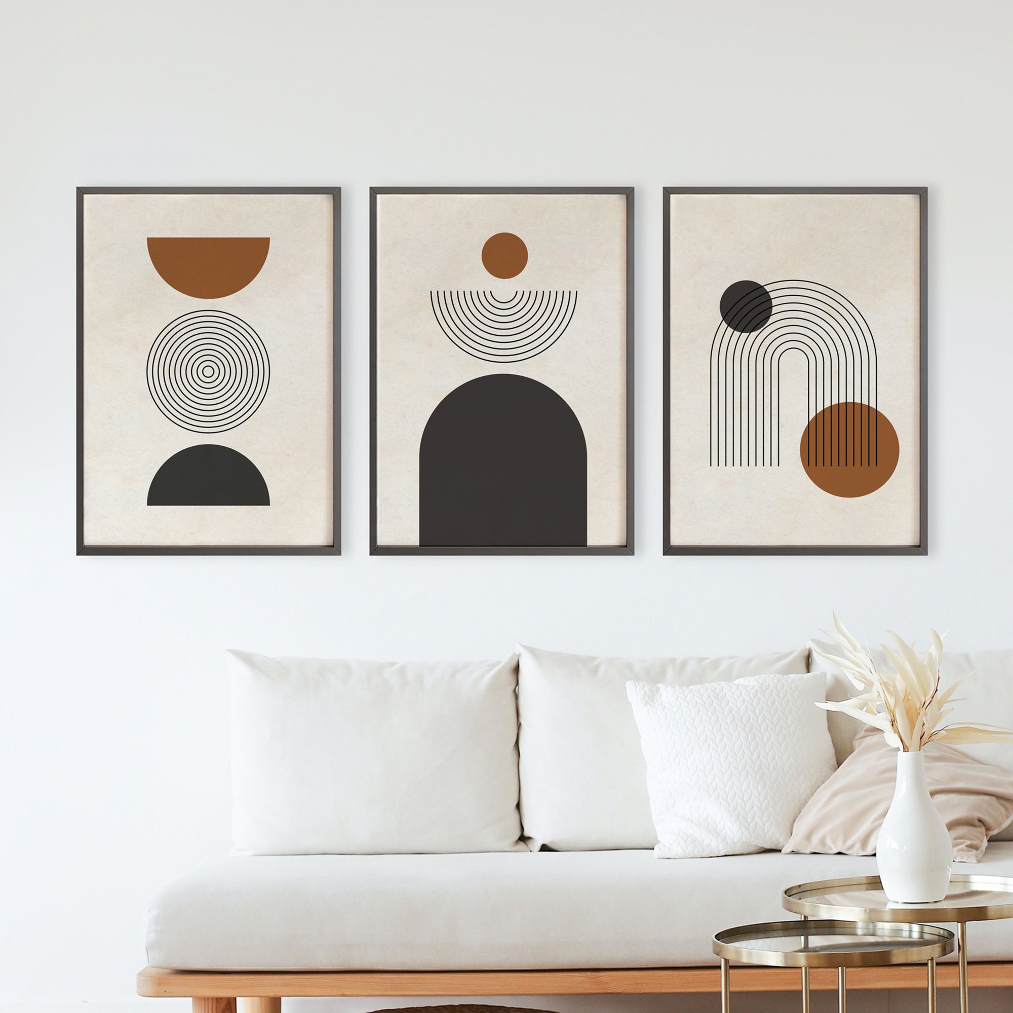 Mid Century Modern Printable Wall Art Set of 3, Neutral Abstract ...