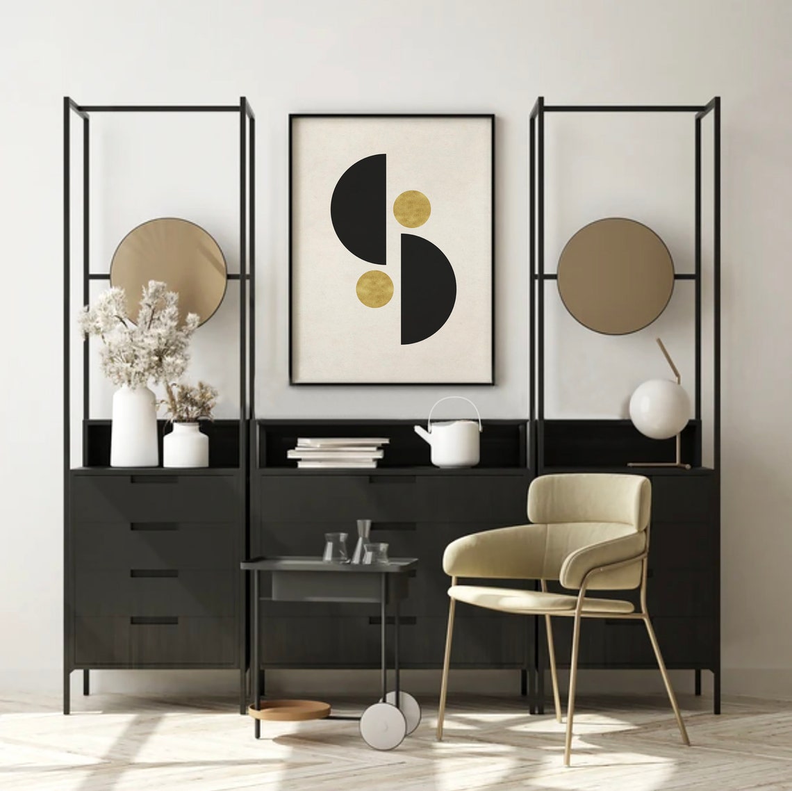 Mid Century Modern Printable Wall Art Set of 3, Black and Gold ...
