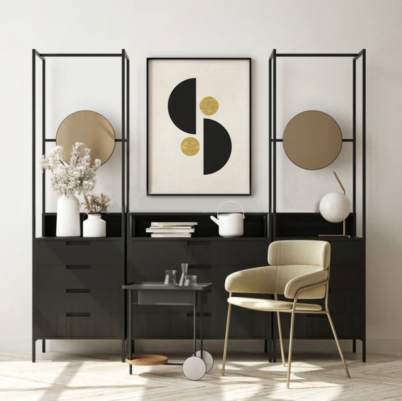 Mid Century Modern Printable Wall Art Set of 3, Black and Gold ...