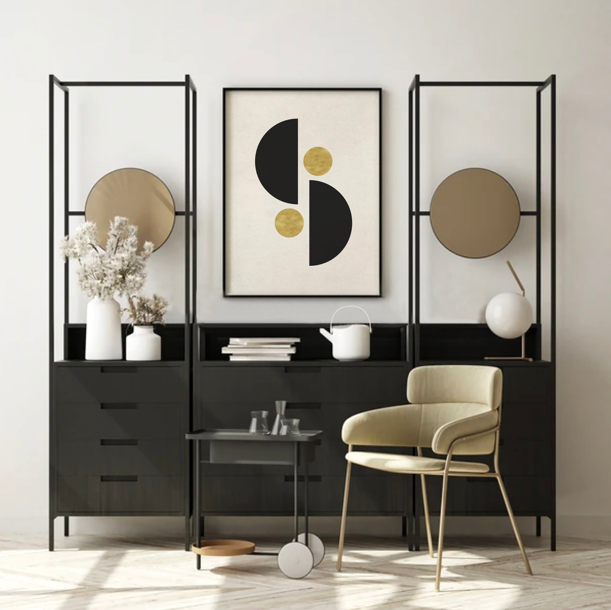 Mid Century Modern Printable Wall Art Set of 3, Black and Gold ...