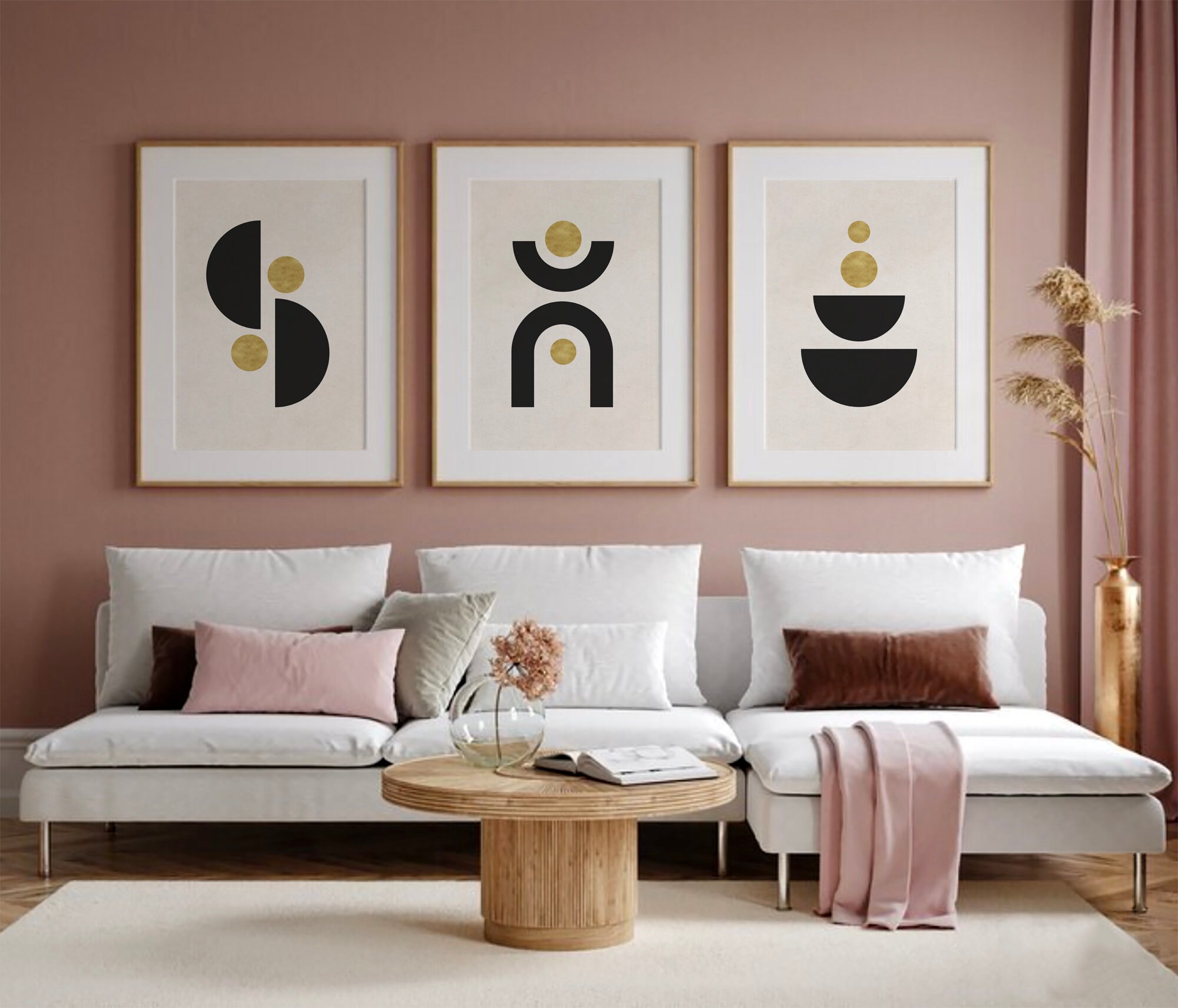 Mid Century Modern Printable Wall Art Set of 3, Black and Gold ...