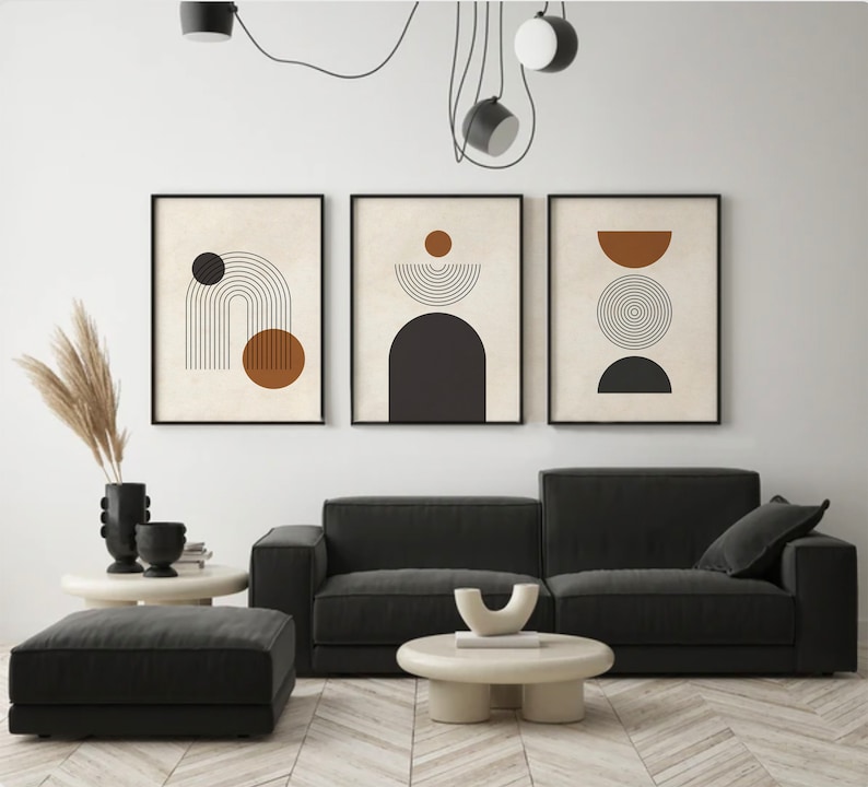 Mid Century Modern Printable Wall Art Set of 3, Neutral Abstract ...