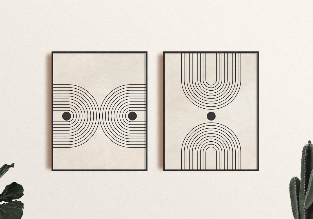 Mid Century Modern Printable Wall Art Set of 2, Neutral Minimalist ...
