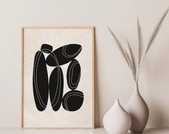 Impresión de arte de formas abstractas, arte de pared moderno, decoración de pared Boho de arte minimalista, descarga digital, impresión de arte de pared imprimible neutral beige negro