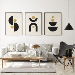 Mid Century Modern Printable Wall Art Set of 3, Black and Gold ...