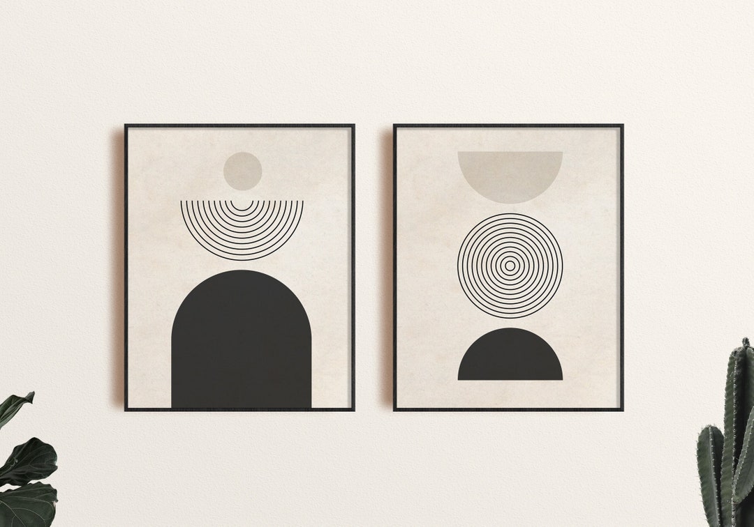Mid Century Modern Printable Wall Art Set of 2, Neutral Abstract ...