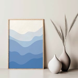 Blue Modern Printable Wall Art, Abstract Blue Print Wall Art, Abstract Ocean Art, Minimalist Wall Decor Poster, Instant Digital Download