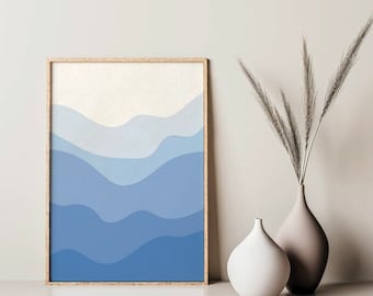 Blue Modern Printable Wall Art, Abstract Blue Print Wall Art, Abstract Ocean Art, Minimalist Wall Decor Poster, Instant Digital Download