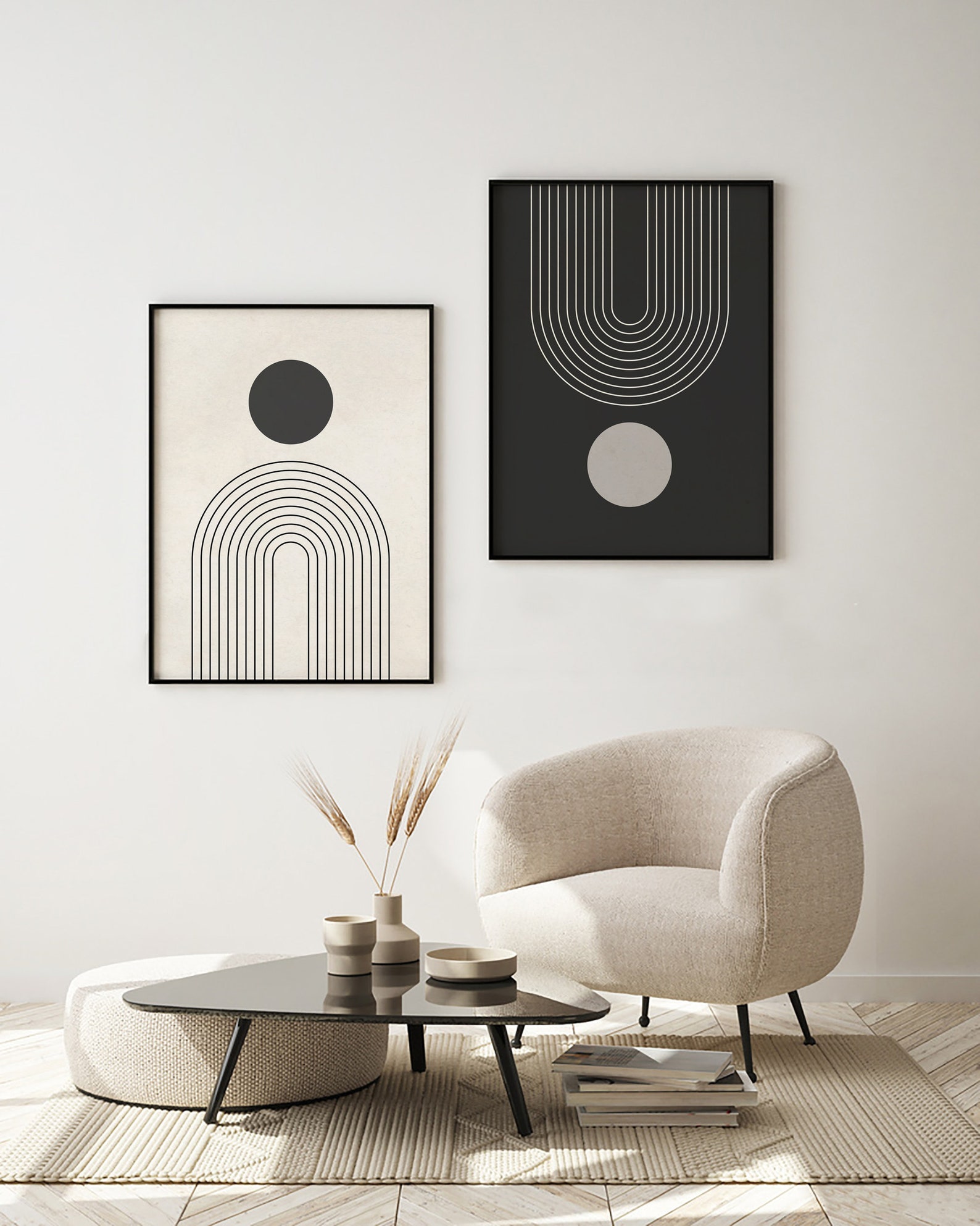 Mid Century Modern Printable Wall Art Set of 3, Neutral Black Art ...