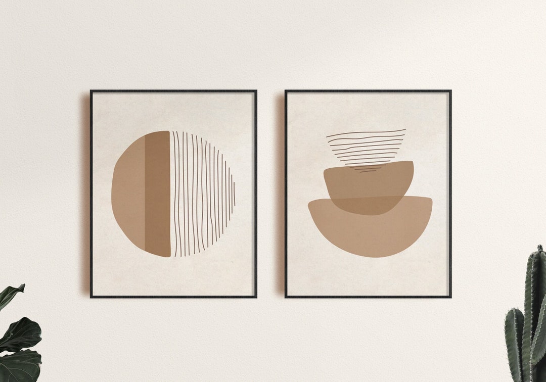 Modern Boho Printable Wall Art Set of 2, Geometric Shapes Art, Digital ...