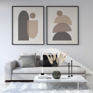 Juego de impresión de arte moderno de mediados de siglo de 2, arte de pared de formas geométricas neutras, juego de impresión de arte abstracto mínimo, arte de pared de decoración boho de impresión digital imagen 6