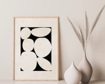 Impresión de arte abstracto negro, arte de pared imprimible moderno, impresión de arte negro y beige, impresiones mínimas abstractas, impresión digital, póster de pared de la galería