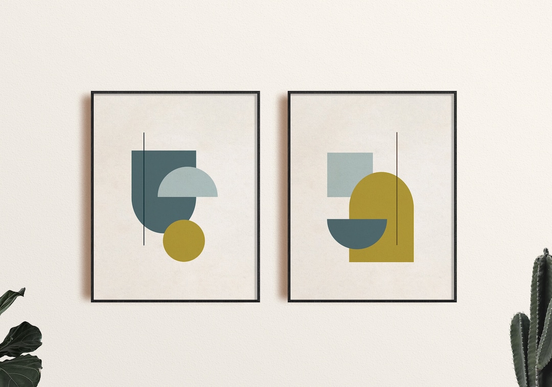 Mid Century Modern Wall Art Print Set of 2, Abstract Geometric Shapes ...