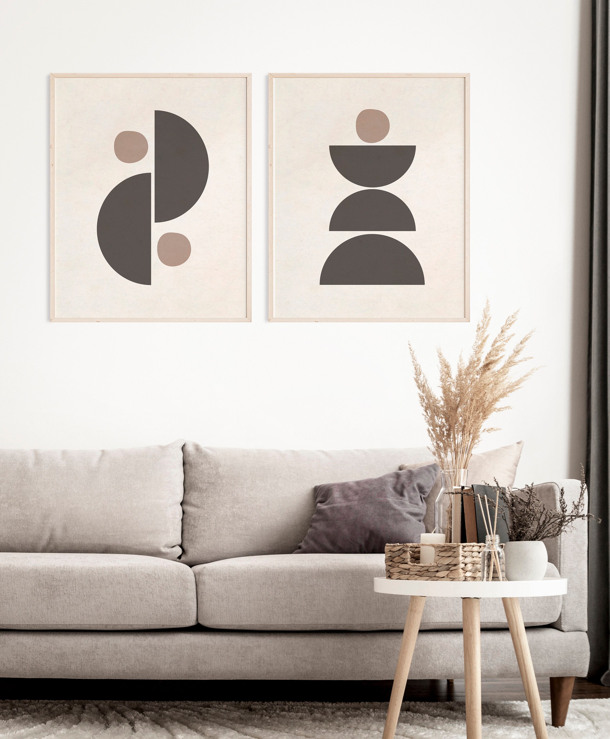 Mid Century Modern Printable Wall Art Set of 2, Neutral Geometric ...