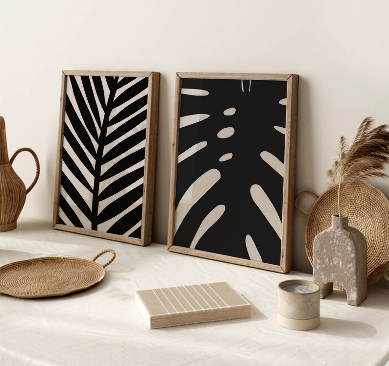 Abstract Wall Art Print Set of 2 Botanical Leaf Wall Art - Etsy