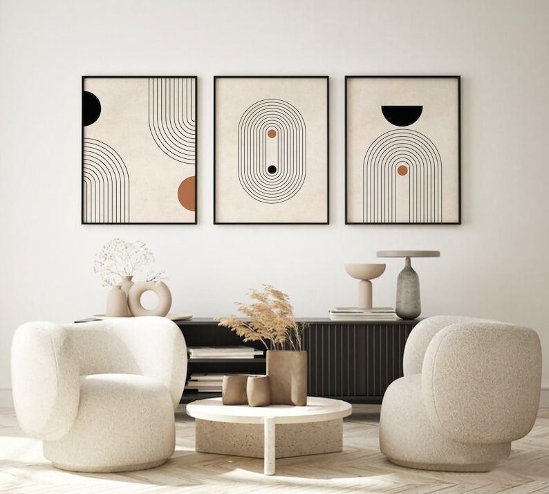 Mid Century Modern Printable Wall Art Set of 3, Neutral Abstract ...