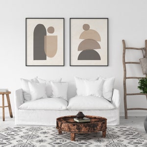 Juego de impresión de arte moderno de mediados de siglo de 2, arte de pared de formas geométricas neutras, juego de impresión de arte abstracto mínimo, arte de pared de decoración boho de impresión digital imagen 9